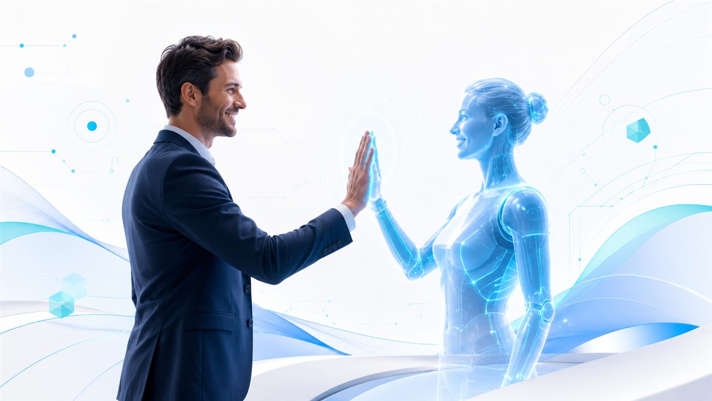 Profesional colaborando con un agente de inteligencia artificial